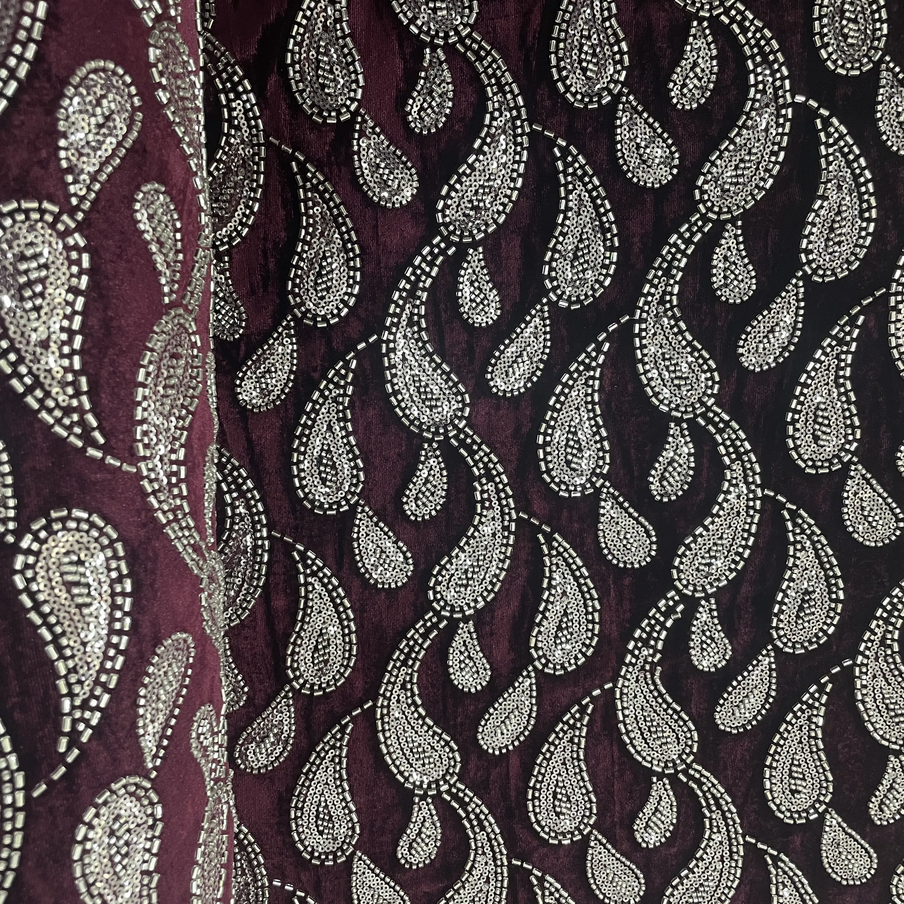 Maroon Paisley Velvet Fabric 19348