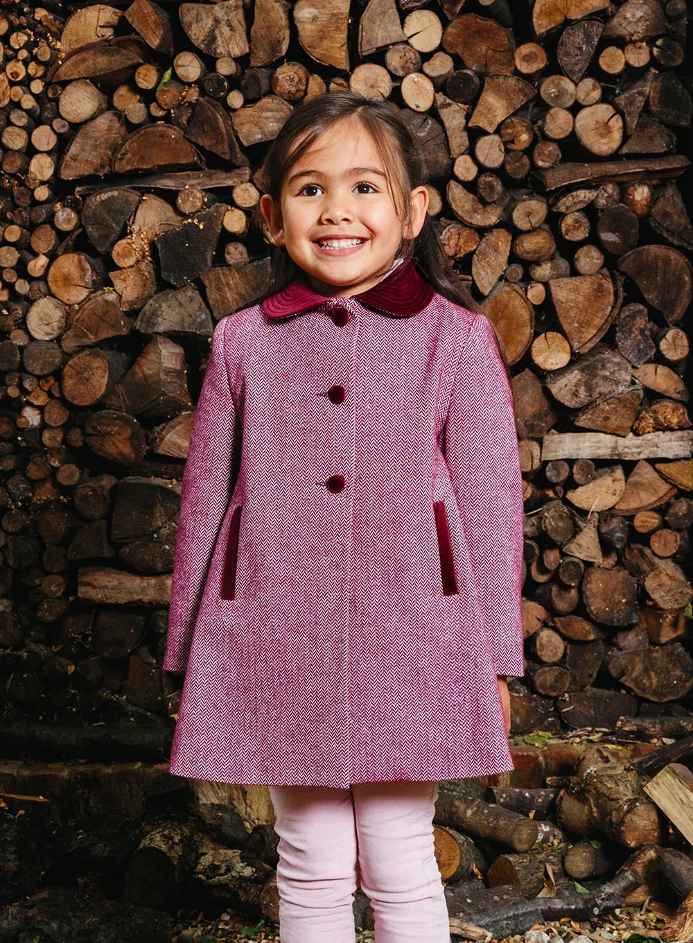 Matilda Swing Coat in Pink Herringbone