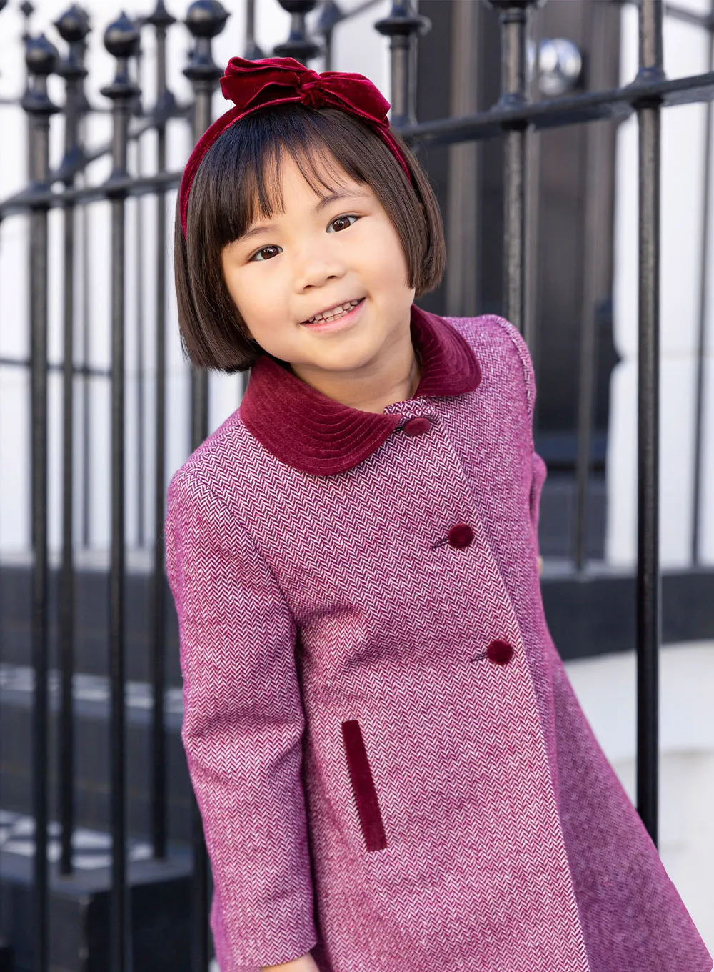 Matilda Swing Coat in Pink Herringbone