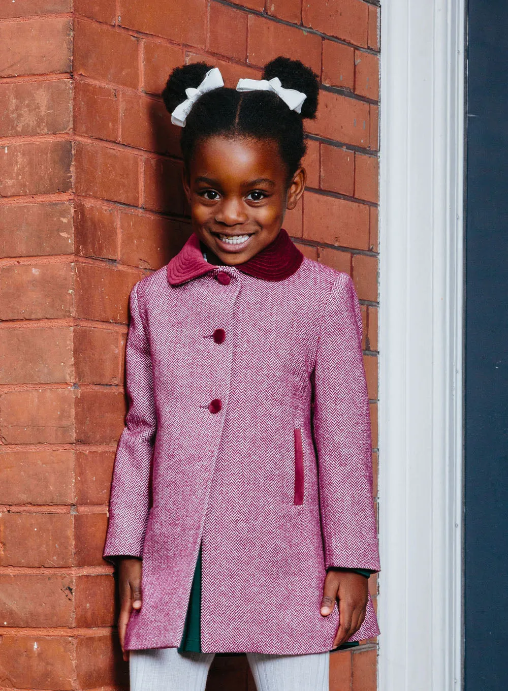 Matilda Swing Coat in Pink Herringbone