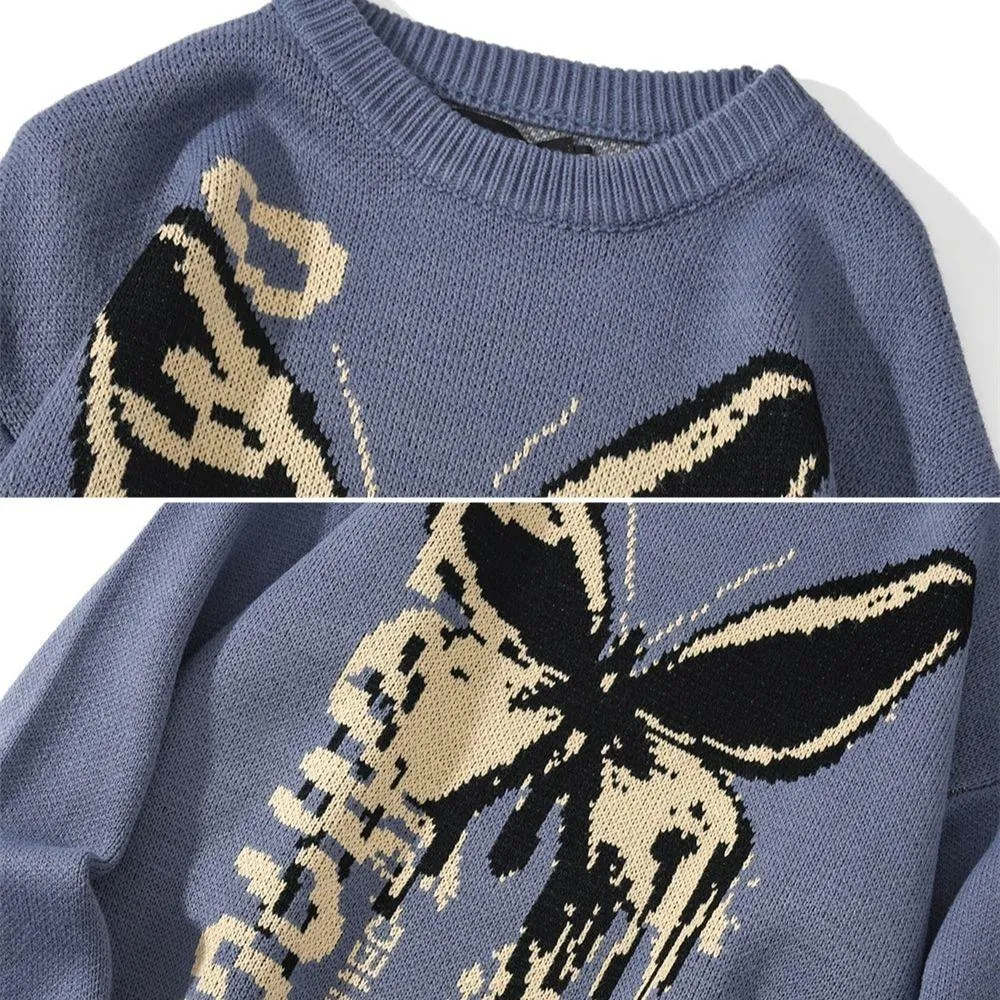 Melting Butterfly Print Women's Jumper: Retro fashion print knitwear