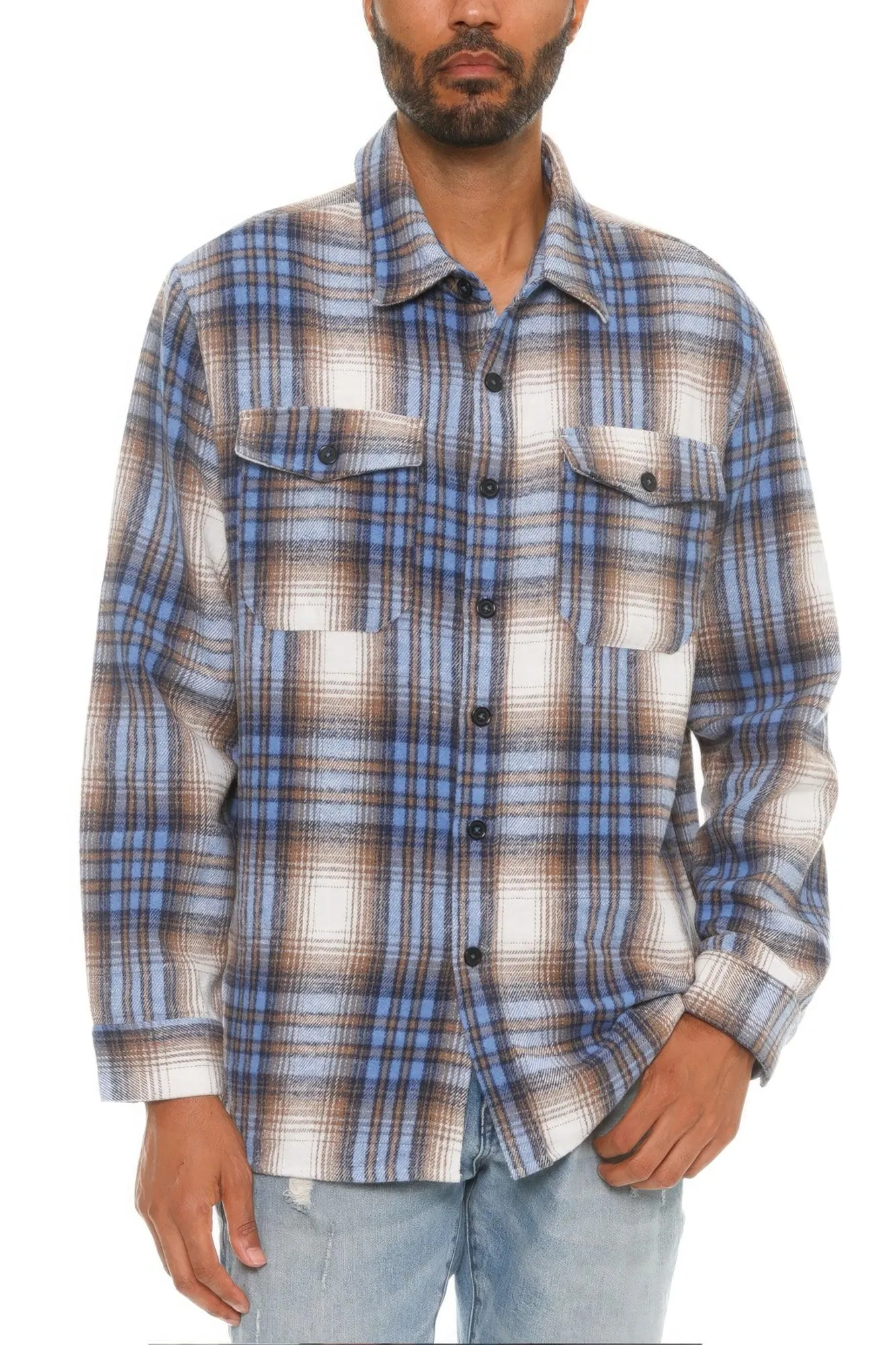 Men's Blue Checkered Soft Flannel Shacket