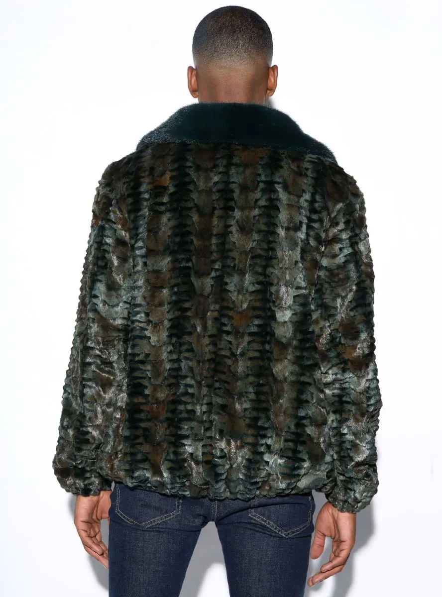 Men's Mink Fur Bomber Jacket with Full Skin Mink Fur Collar