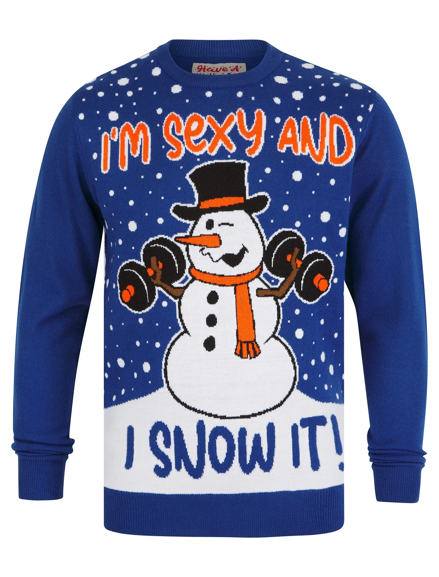 Men's Snow It 2 Workout Motif Novelty Knitted Christmas Jumper in Limoges Blue - Merry Christmas