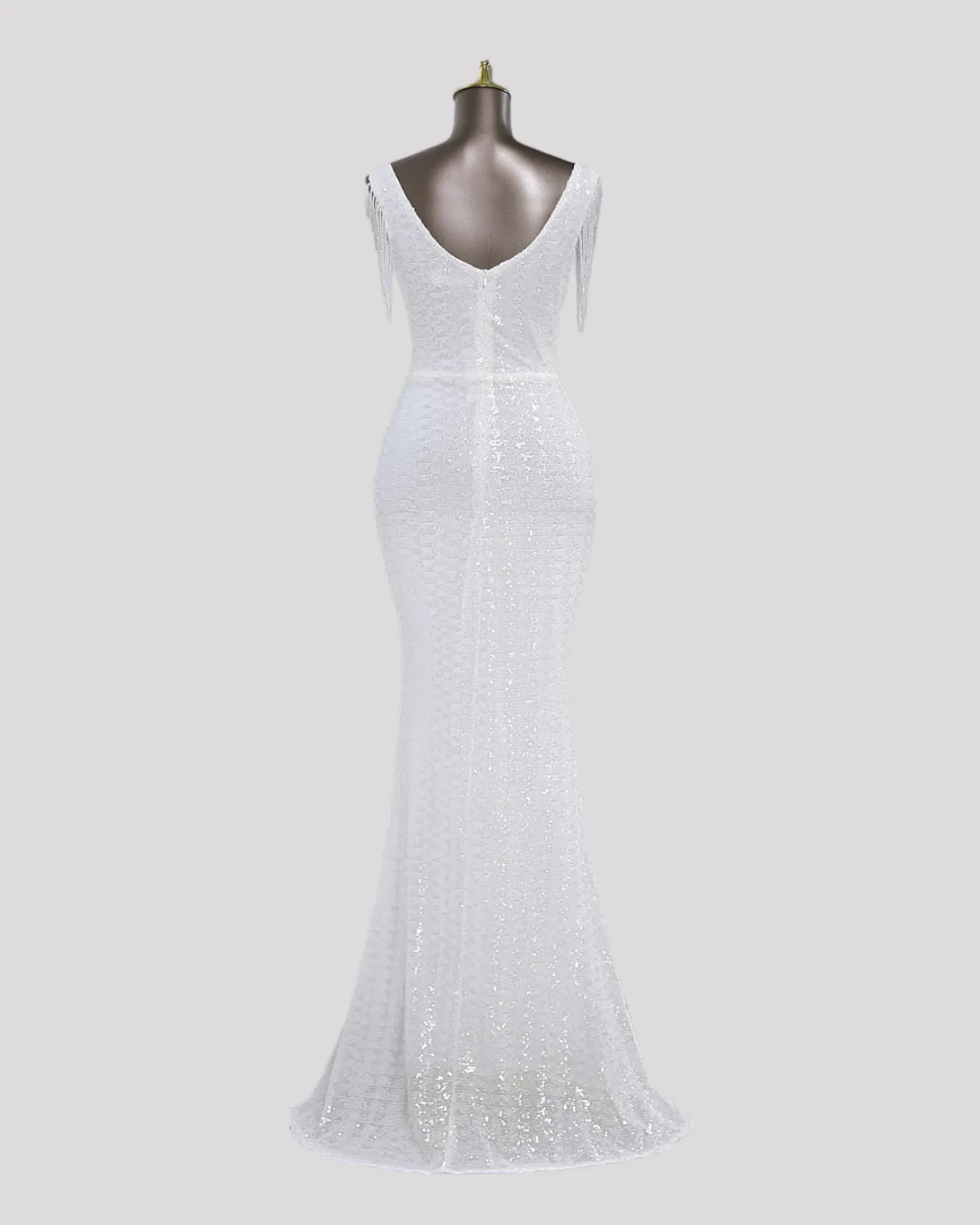 Mermaid Sequin Dress with Pleating detail over waist and Beaded illusion Sleeves