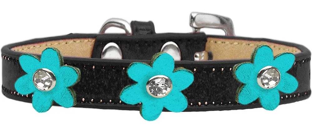 Metallic Flower Ice Cream Collar Black With Metallic Turquoise Flowers Size 16