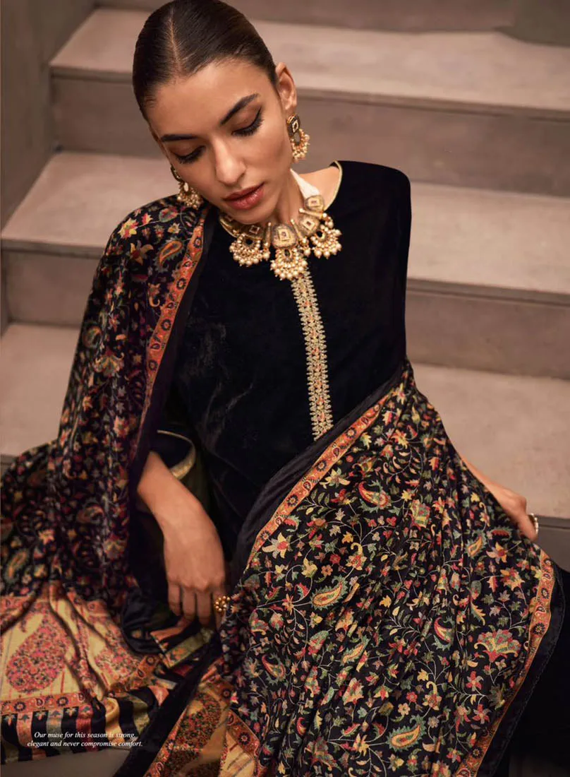 Mumtaz Arts Black Party Wear Winter Velvet Salwar Suit Dress Material