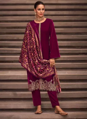 Mumtaz Arts Pink Party Wear Winter Velvet Salwar Suit Dress Material