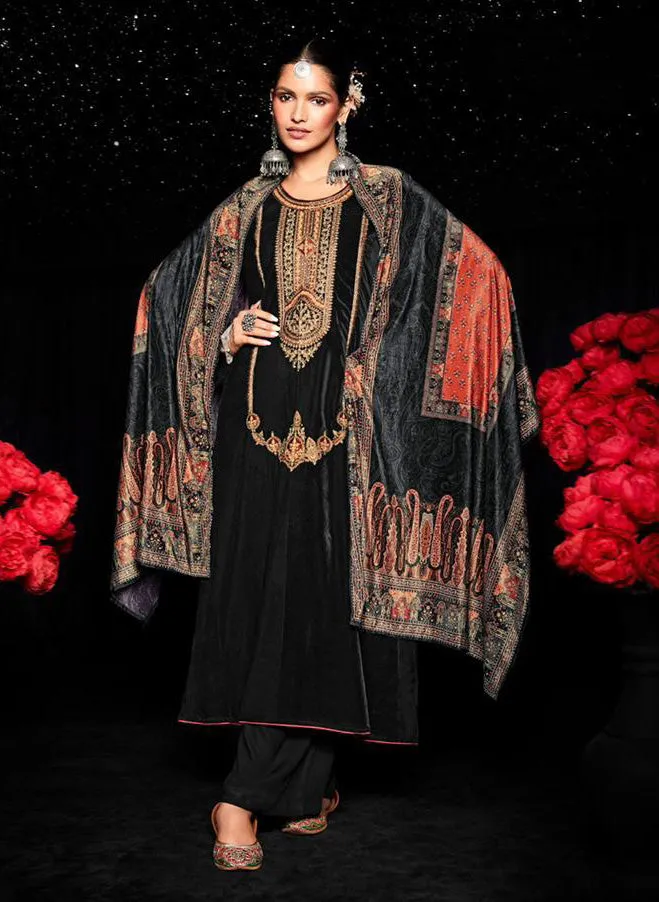 Mumtaz Arts Pure Velvet Women Winter Suits Black