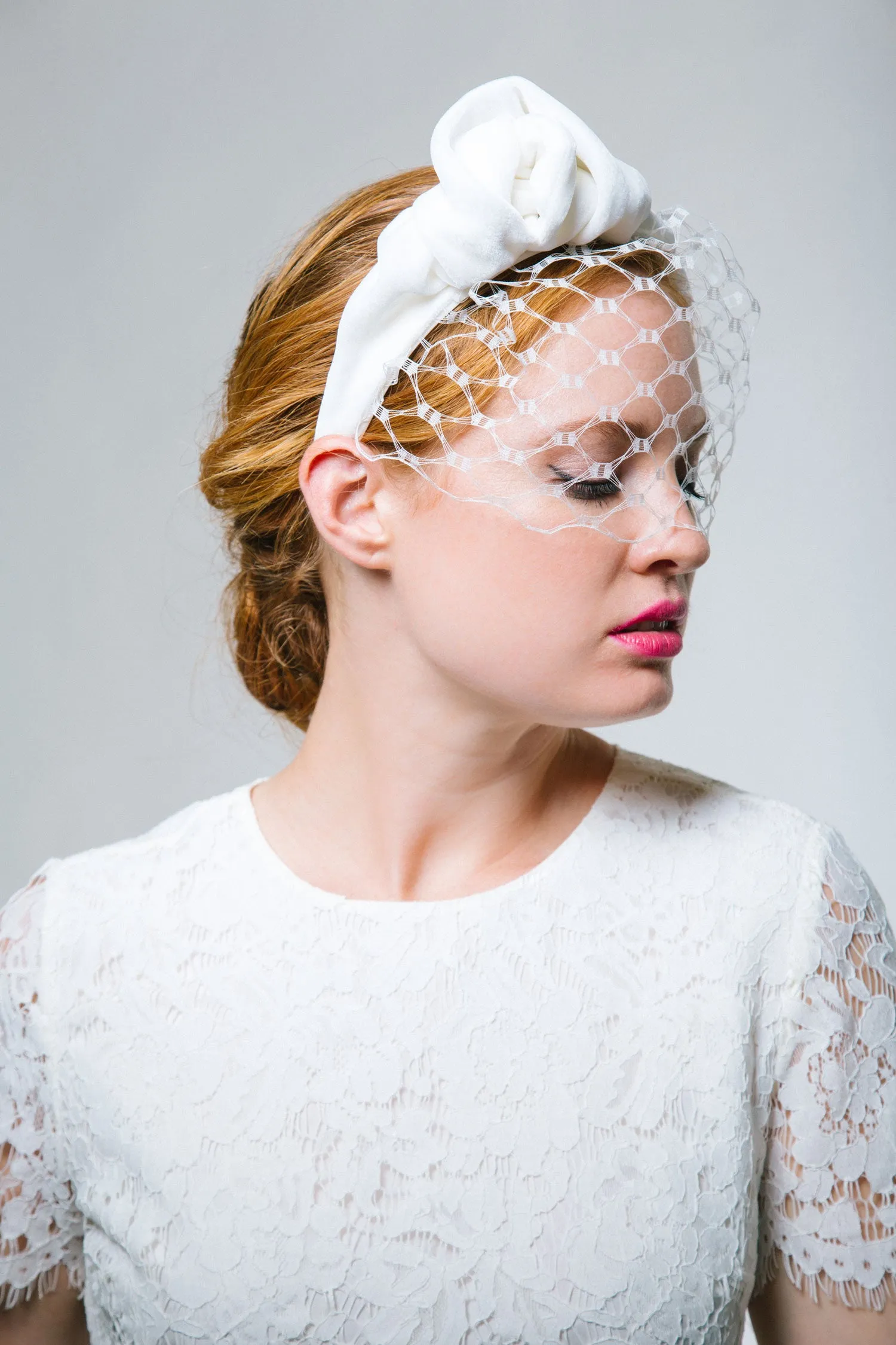 Natalia: Ivory Velvet Turban Headband with Veil