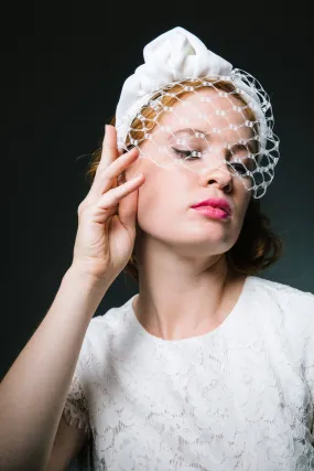 Natalia: Ivory Velvet Turban Headband with Veil