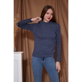 Navy Melange Mock Neck Sweatshirt