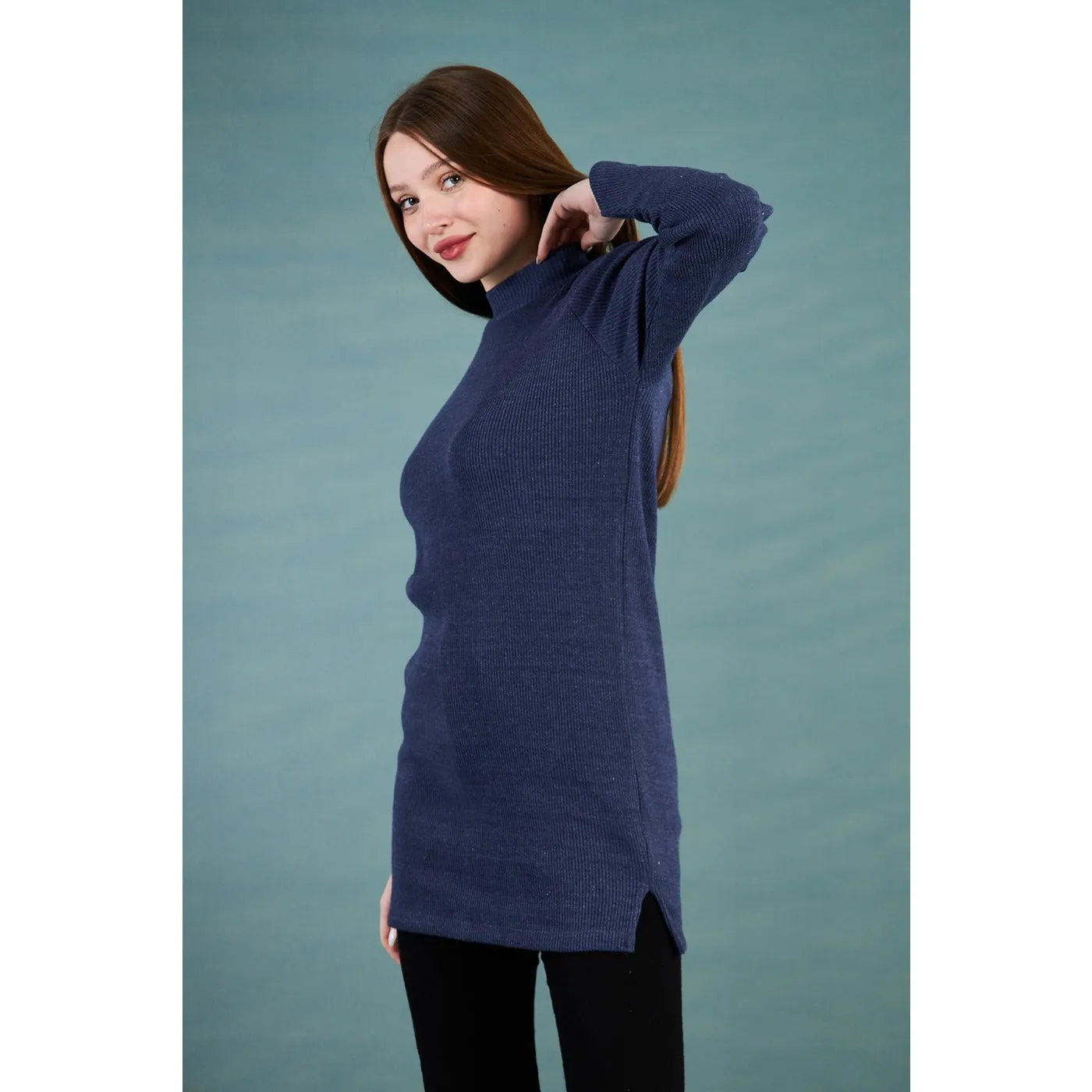 Navy Ribbed Long Sweatshirt