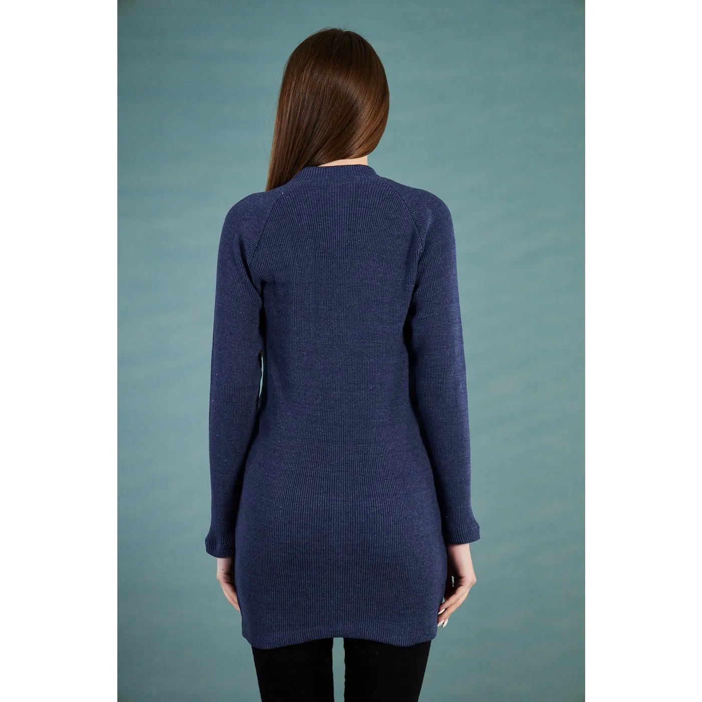 Navy Ribbed Long Sweatshirt