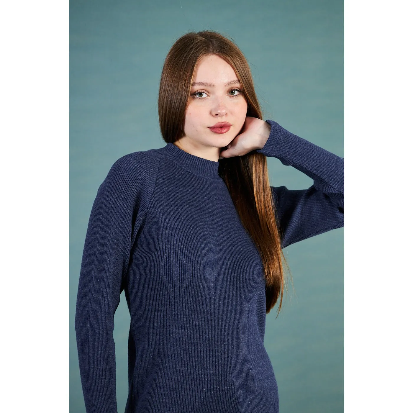 Navy Ribbed Long Sweatshirt