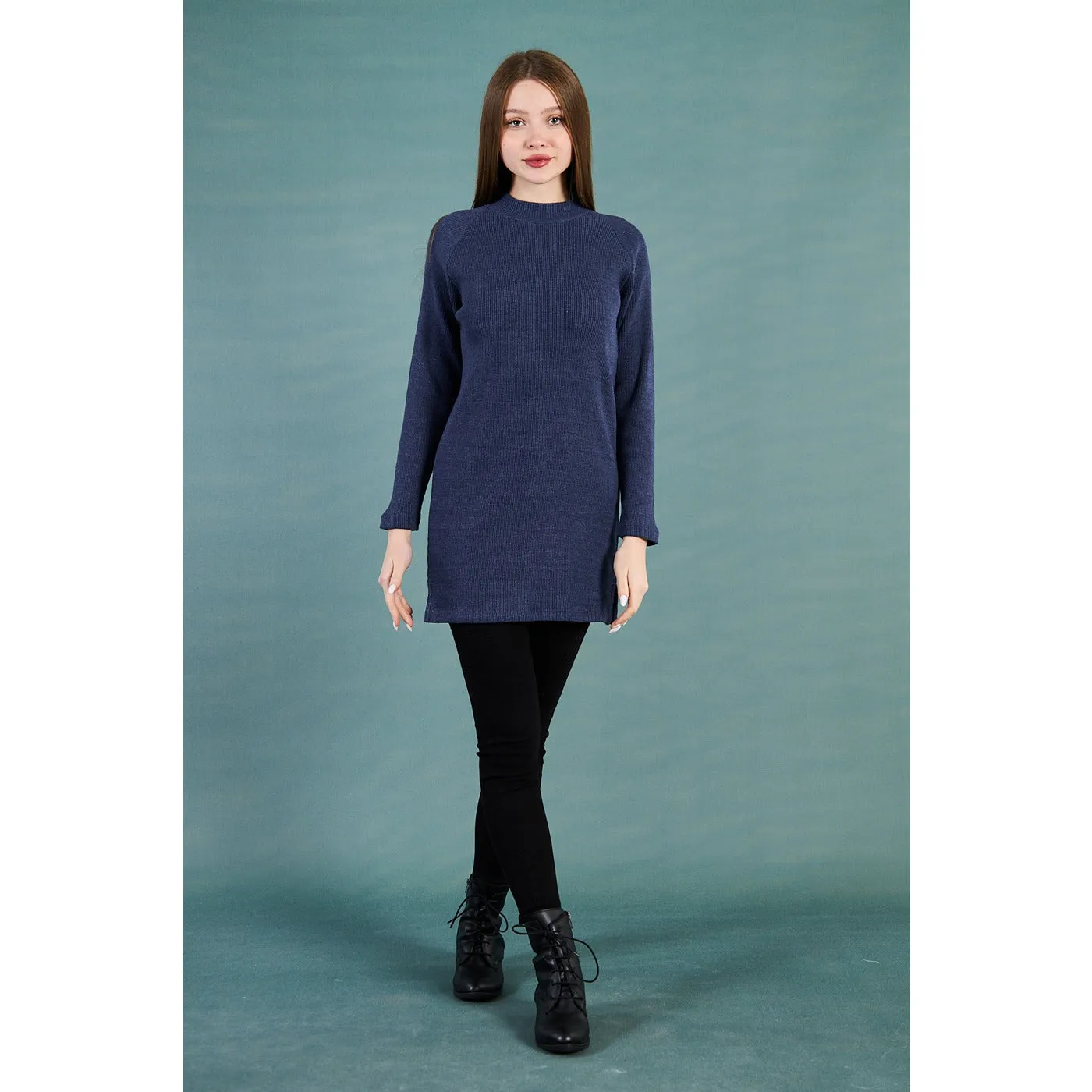 Navy Ribbed Long Sweatshirt