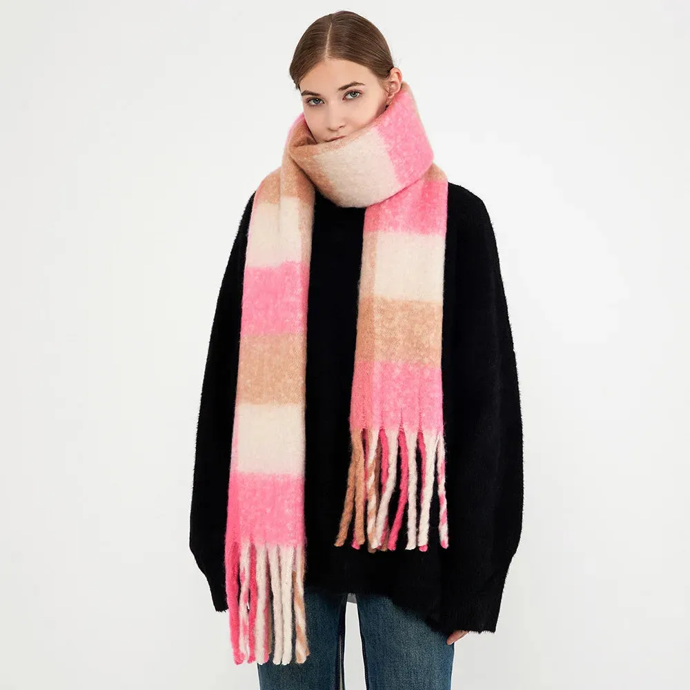 New Winter Warm Plaid Tassel Rainbow Faux Cashmere Long Muffler Scarf