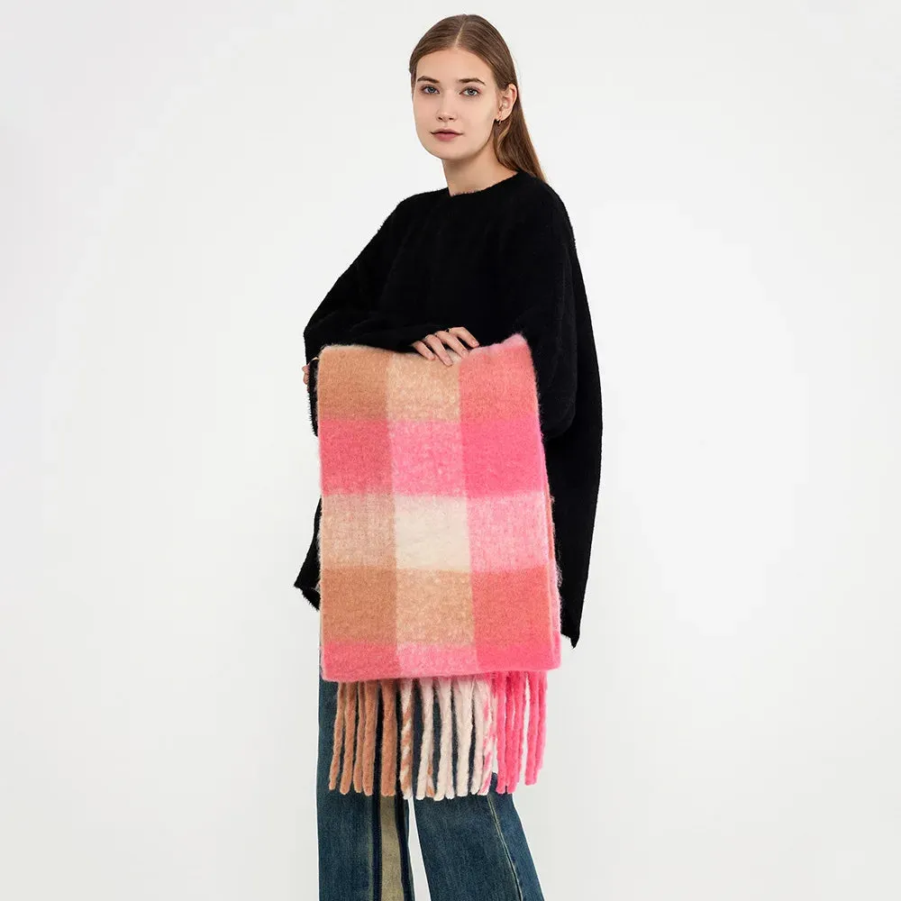 New Winter Warm Plaid Tassel Rainbow Faux Cashmere Long Muffler Scarf