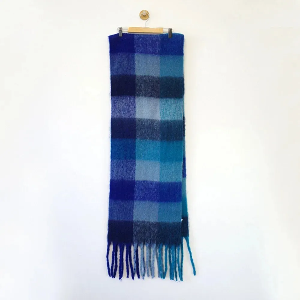 New Winter Warm Plaid Tassel Rainbow Faux Cashmere Long Muffler Scarf