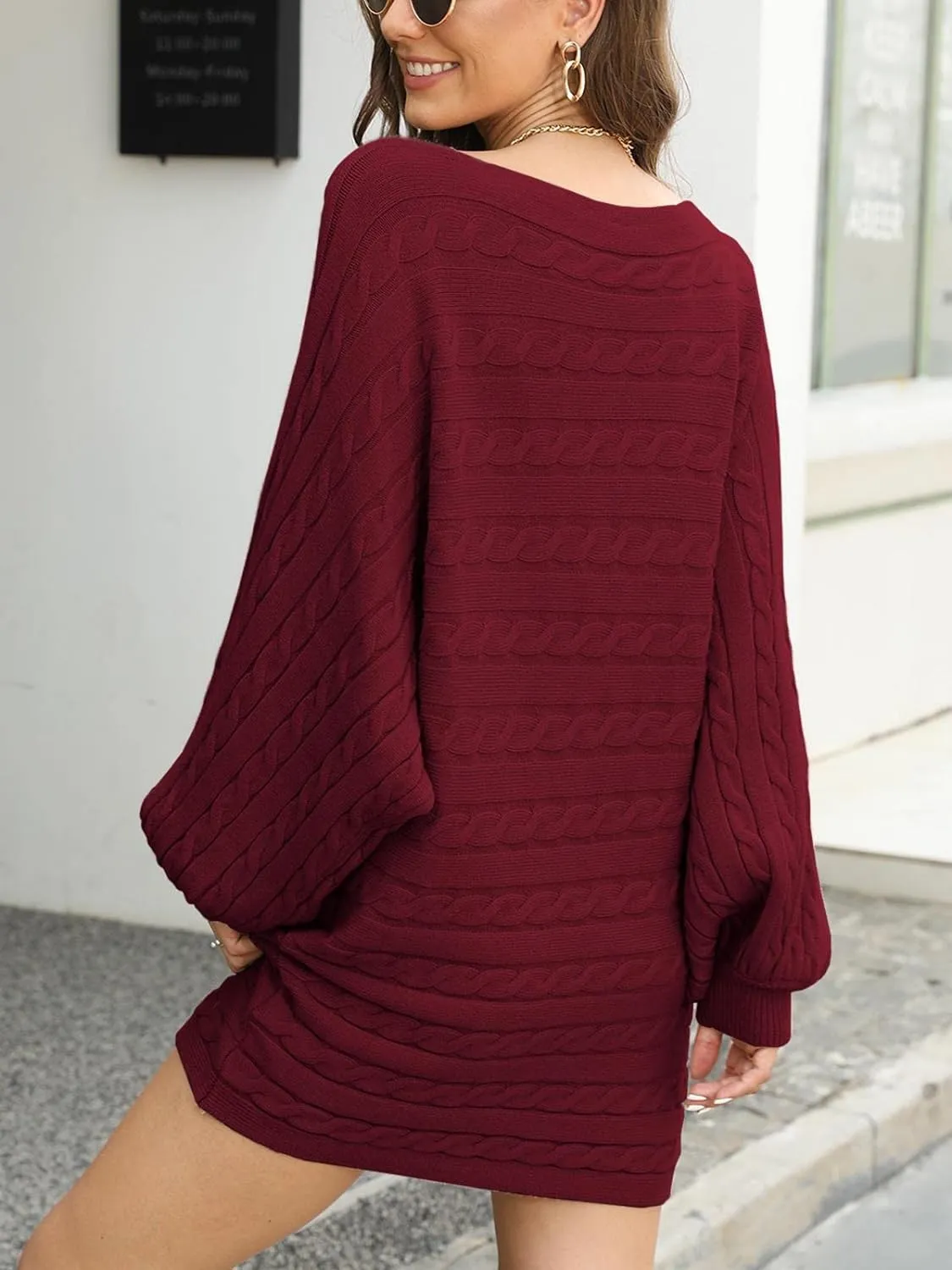 Off Shoulder Short Sweater Dress Oversized Cable Knit, Casual Mini Dress