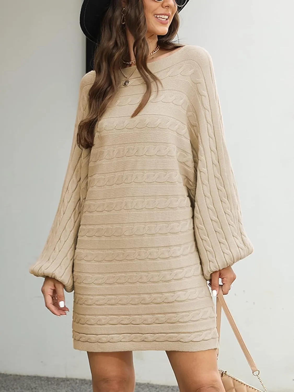 Off Shoulder Short Sweater Dress Oversized Cable Knit, Casual Mini Dress