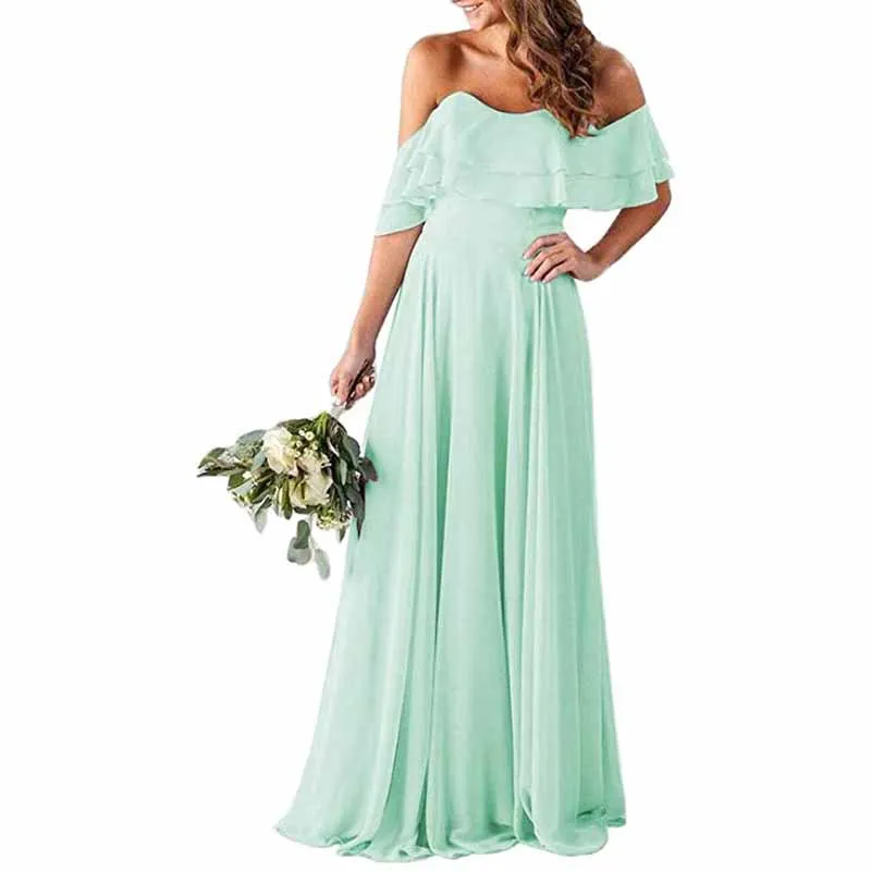 Off Shoulder With Pockets Bridesmaid Dresses Chiffon Long Formal Dresses for Women