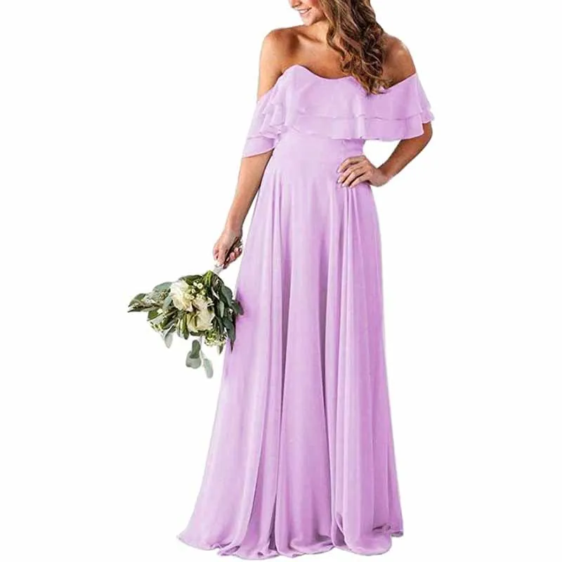 Off Shoulder With Pockets Bridesmaid Dresses Chiffon Long Formal Dresses for Women