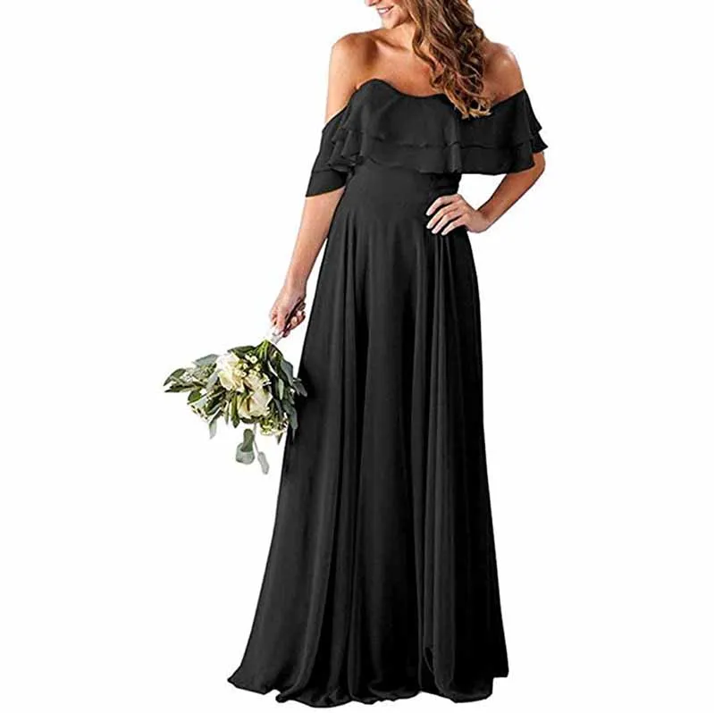 Off Shoulder With Pockets Bridesmaid Dresses Chiffon Long Formal Dresses for Women