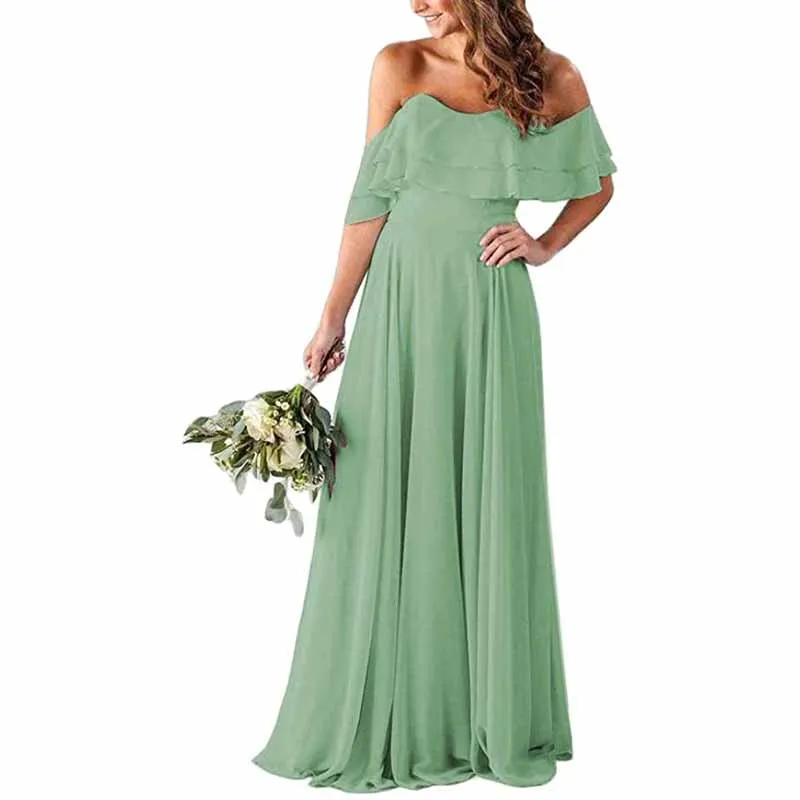 Off Shoulder With Pockets Bridesmaid Dresses Chiffon Long Formal Dresses for Women