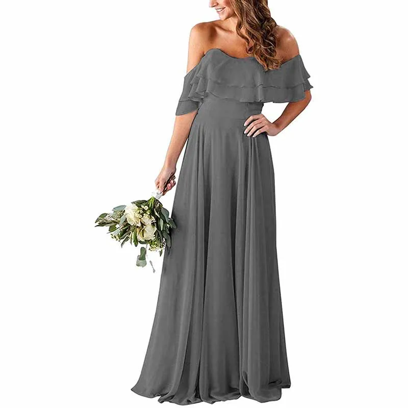 Off Shoulder With Pockets Bridesmaid Dresses Chiffon Long Formal Dresses for Women