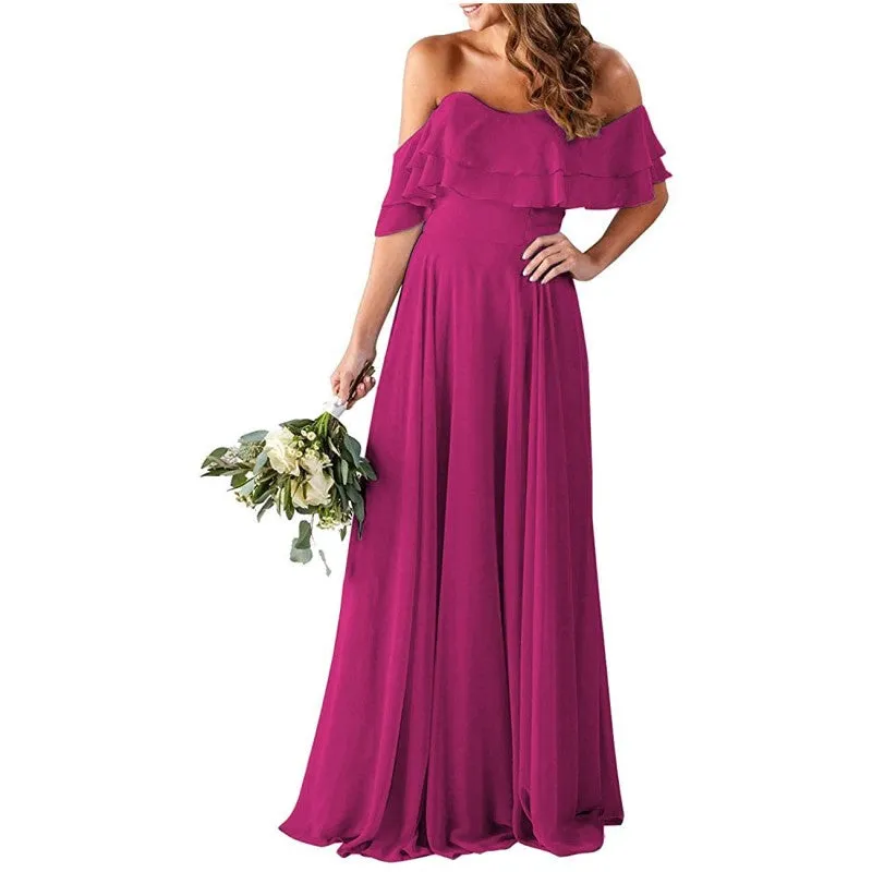 Off Shoulder With Pockets Bridesmaid Dresses Chiffon Long Formal Dresses for Women