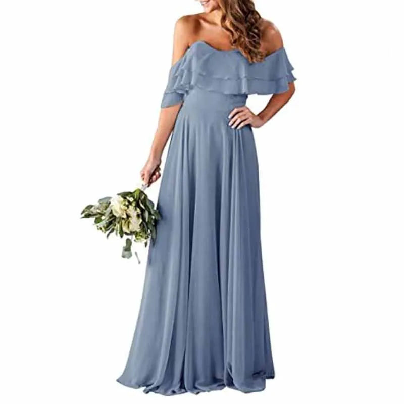 Off Shoulder With Pockets Bridesmaid Dresses Chiffon Long Formal Dresses for Women