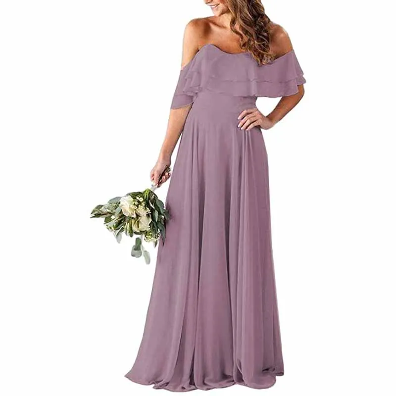 Off Shoulder With Pockets Bridesmaid Dresses Chiffon Long Formal Dresses for Women