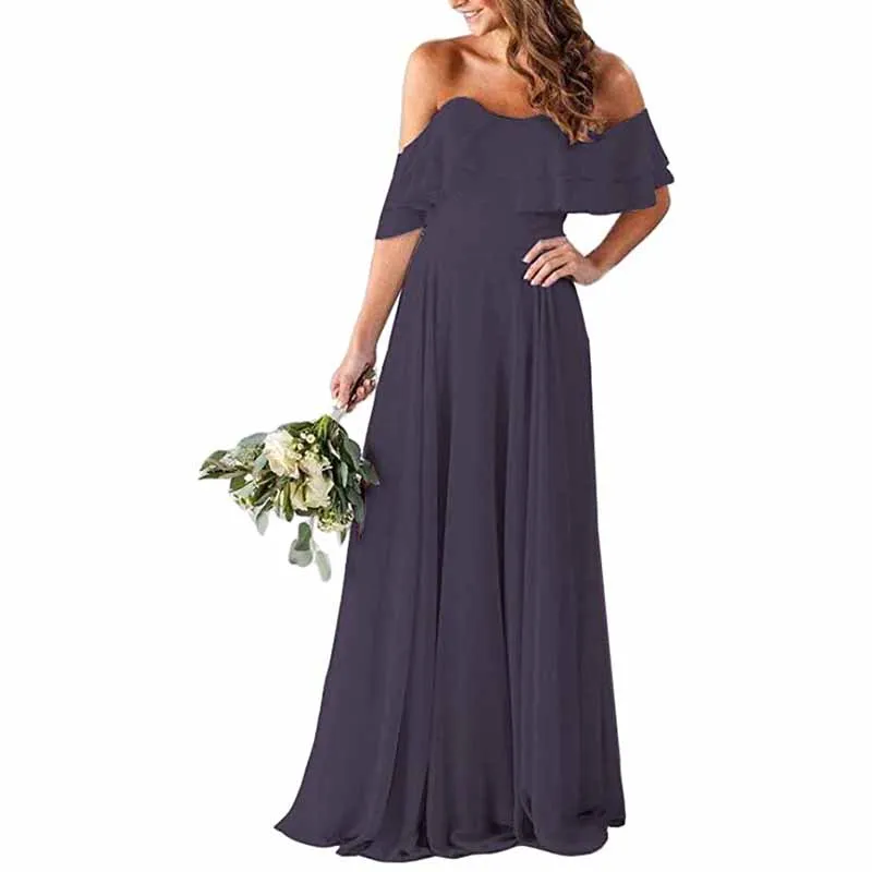 Off Shoulder With Pockets Bridesmaid Dresses Chiffon Long Formal Dresses for Women