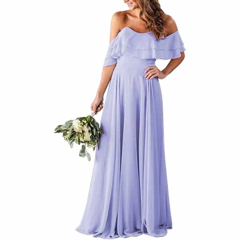 Off Shoulder With Pockets Bridesmaid Dresses Chiffon Long Formal Dresses for Women