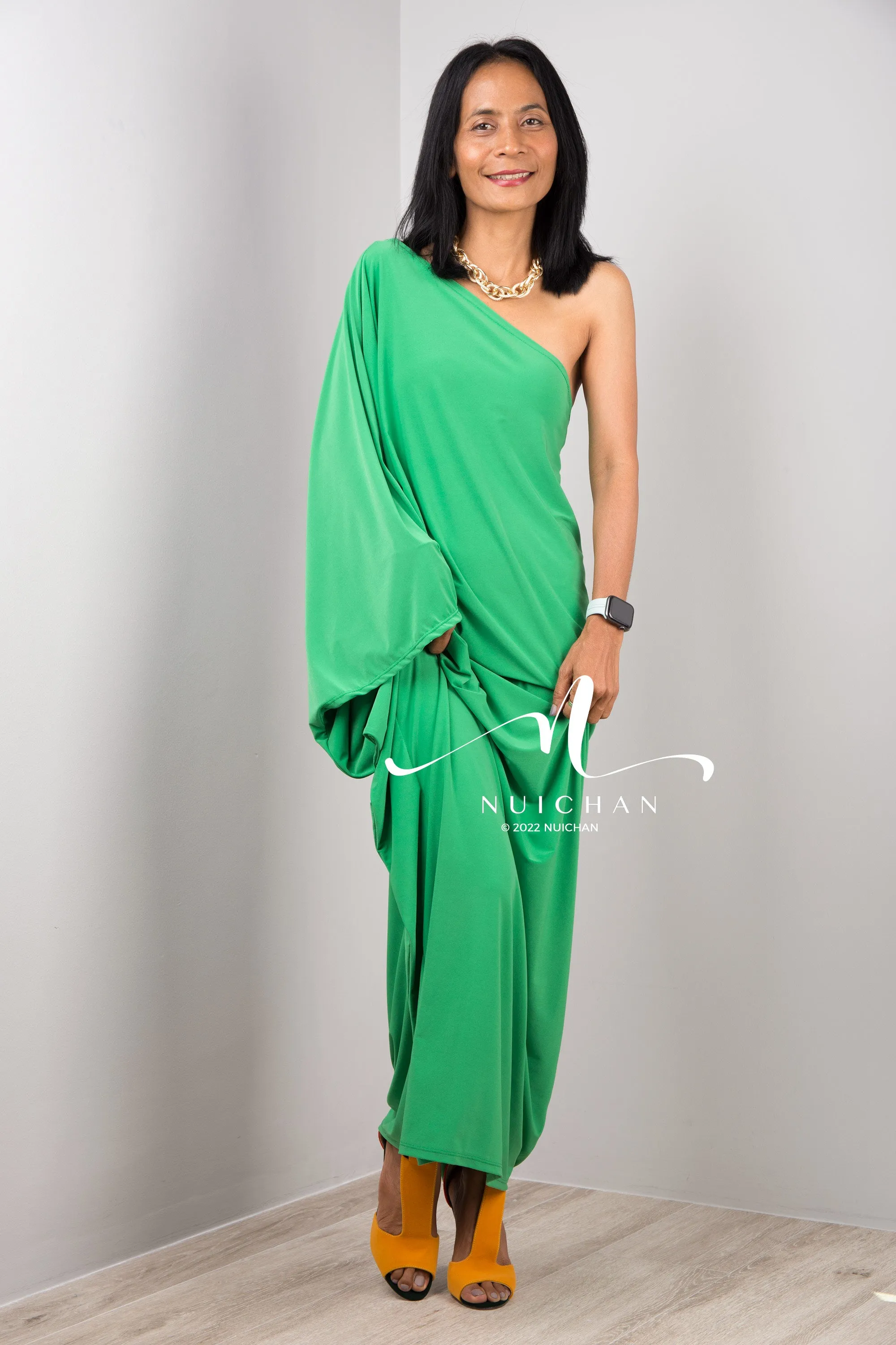 Off the shoulder maxi dress in green