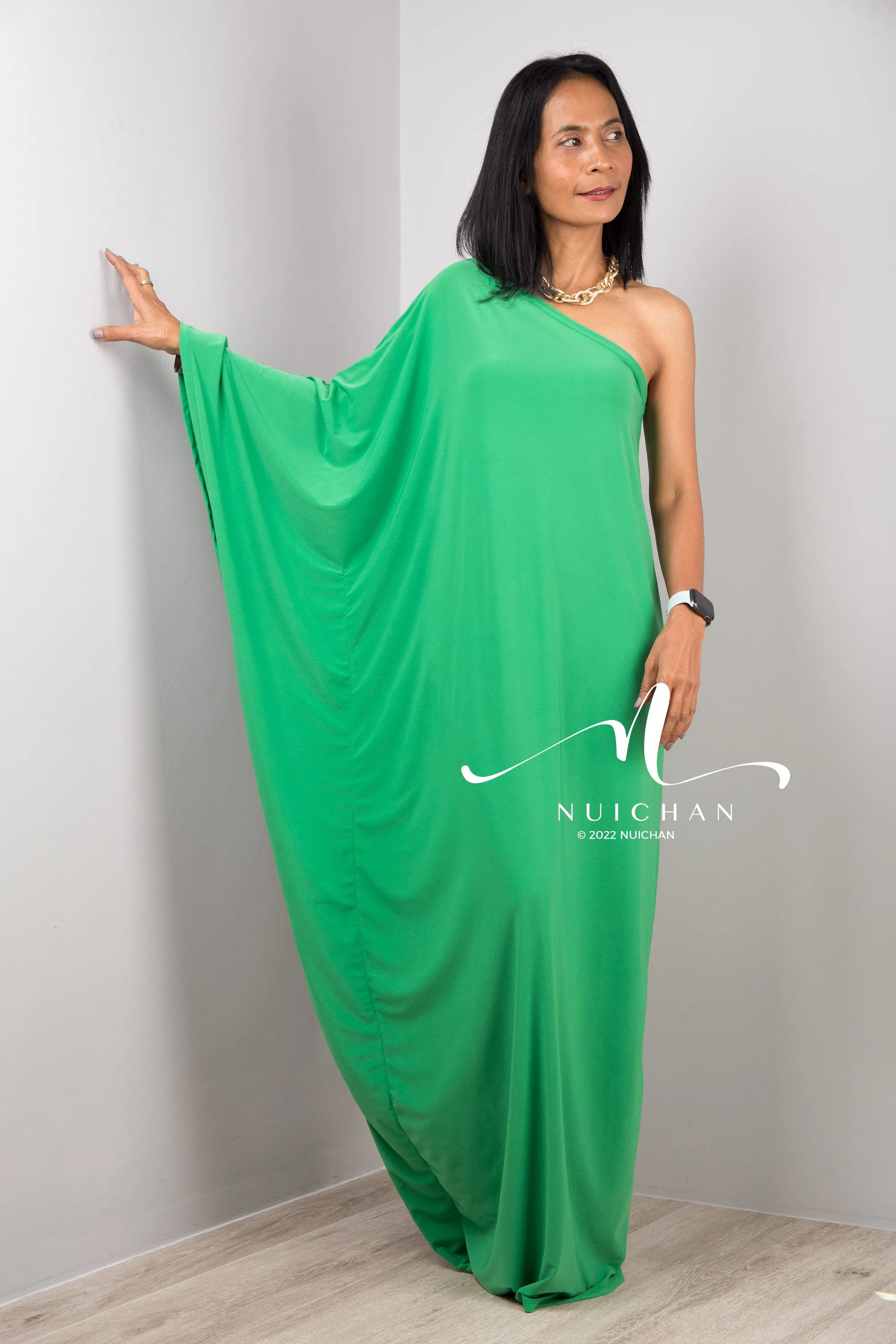 Off the shoulder maxi dress in green