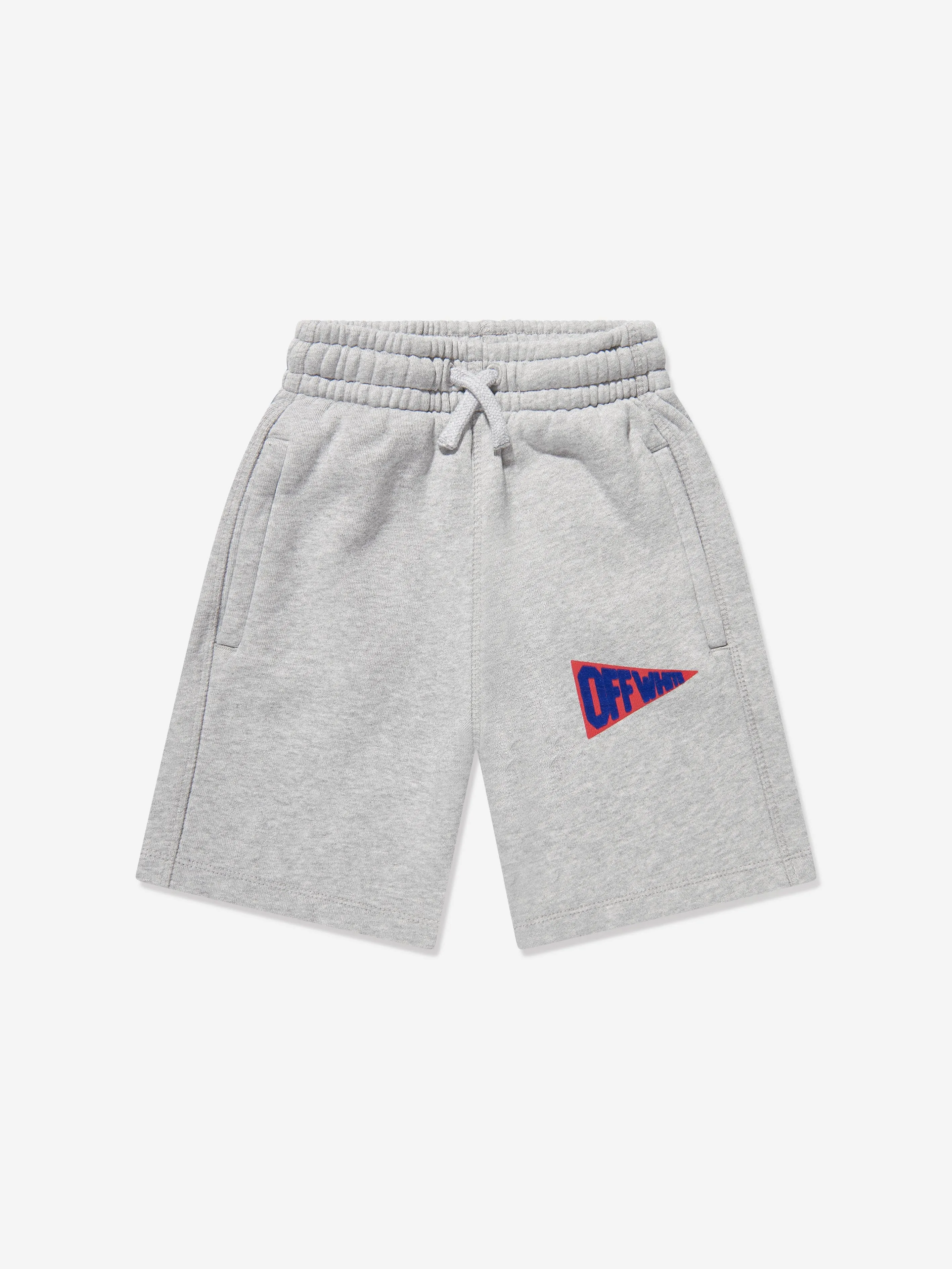 Off-White Boys Logo Flags Sweat Shorts in Grey