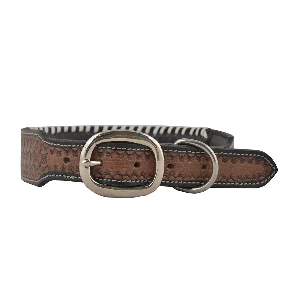 OXY DAISY HAND-TOOLED PADDED LEATHER DOG COLLAR