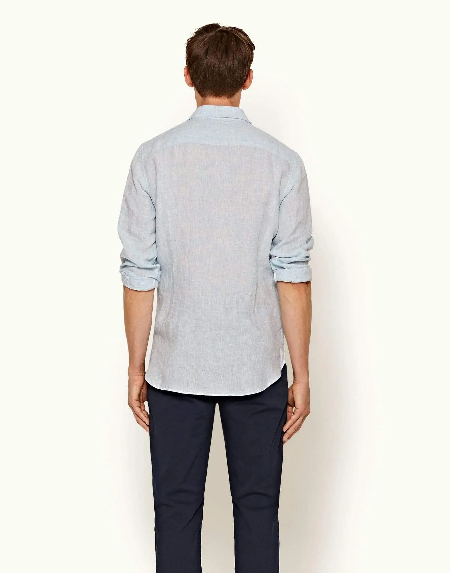 Pale Blue and White Collared Tailored Giles Linen Shirt