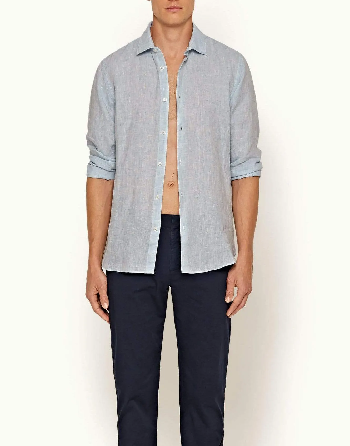 Pale Blue and White Collared Tailored Giles Linen Shirt