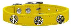 Peace Sign Widget Genuine Leather Dog Collar Yellow 20