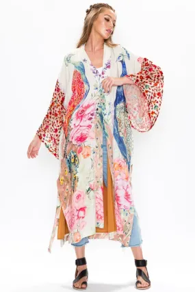 Peacock Art Kimono-Ecru