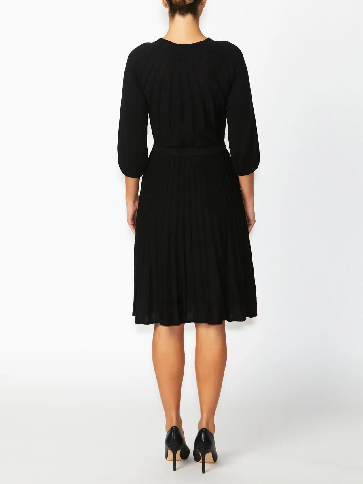 Pia Black Pleated Knit Dress