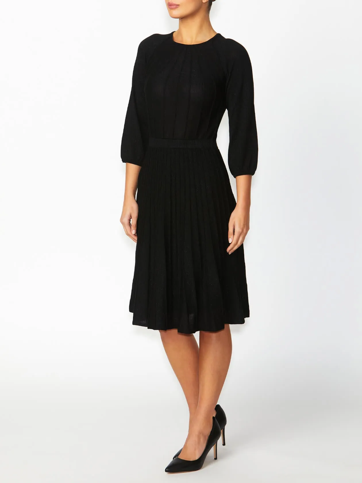 Pia Black Pleated Knit Dress