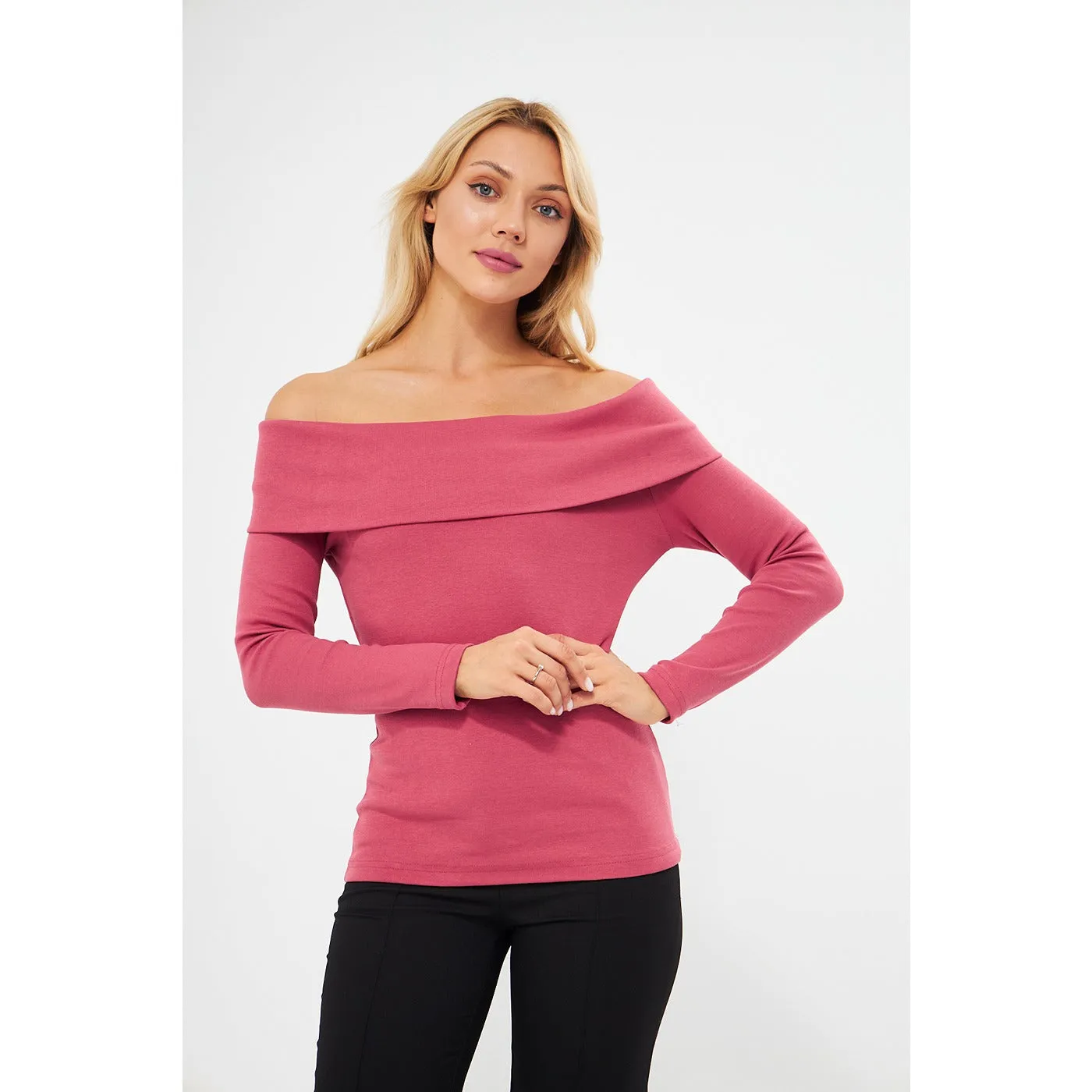 Pink Rib Off-Shoulder Top