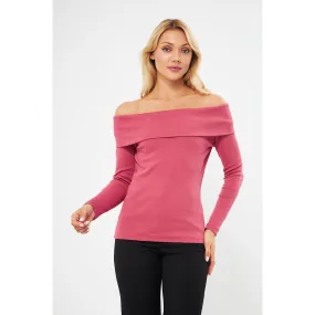 Pink Rib Off-Shoulder Top