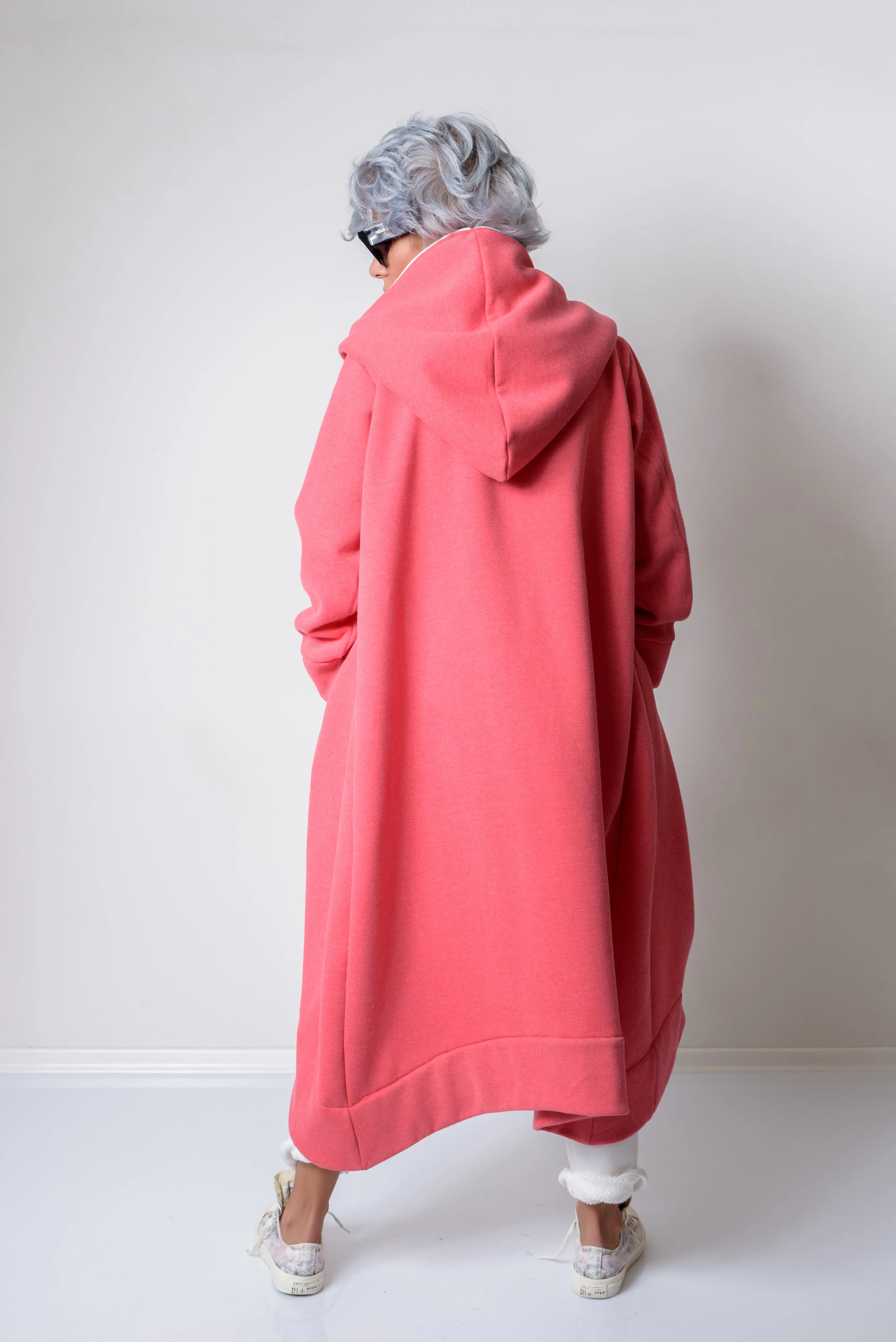 Pink Warm Quilted Oversized Casual Hoodie Sweatshirt