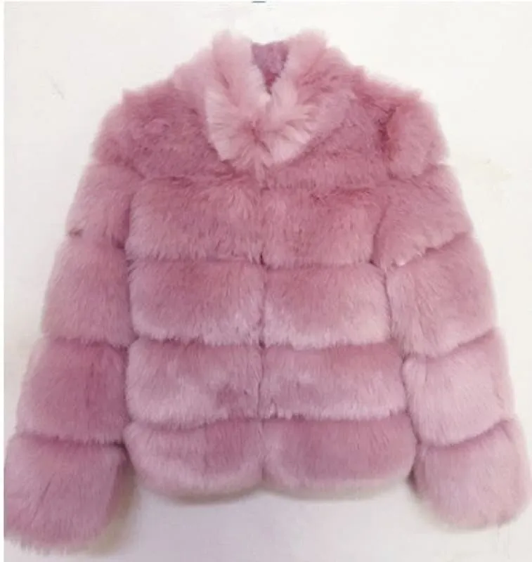 Plush Gray Faux Fox Fur Ladies Stand Collar Coat