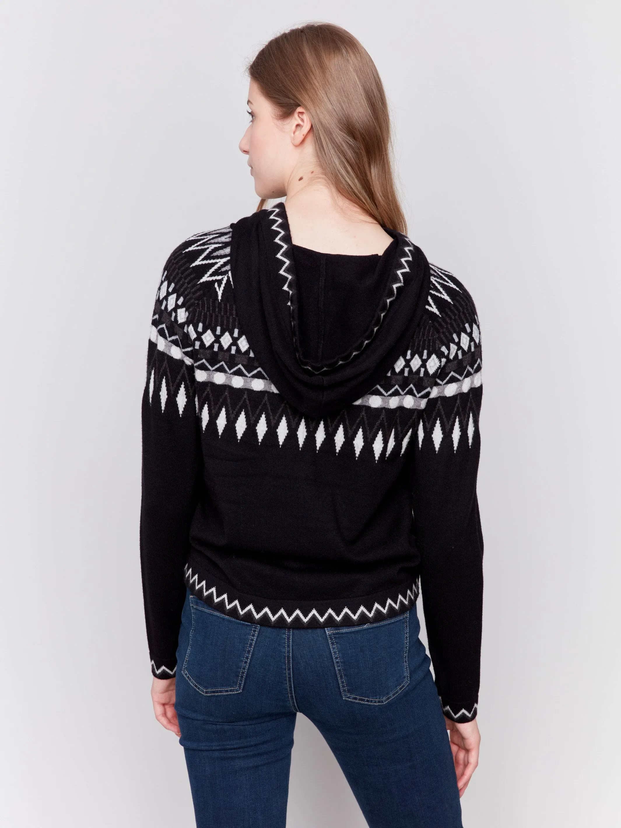 Plush Knit Ski Hoodie Sweater - Black